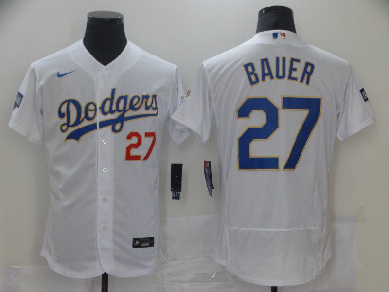 Men Los Angeles Dodgers #27 Bauer White Gold Elite 2022 Nike MLB Jersey